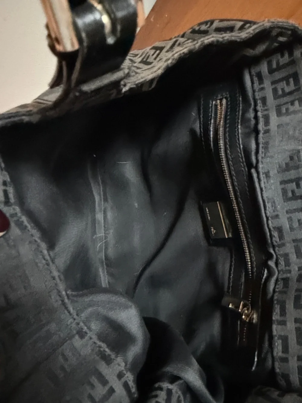 Fendi Black Monogram Canvas Shoulder Bag with Gold FF Buckle - Picture 4 of 5